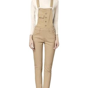 Ava Costume Nwt Beige Stretch Denim Bib Straight leg Overalls